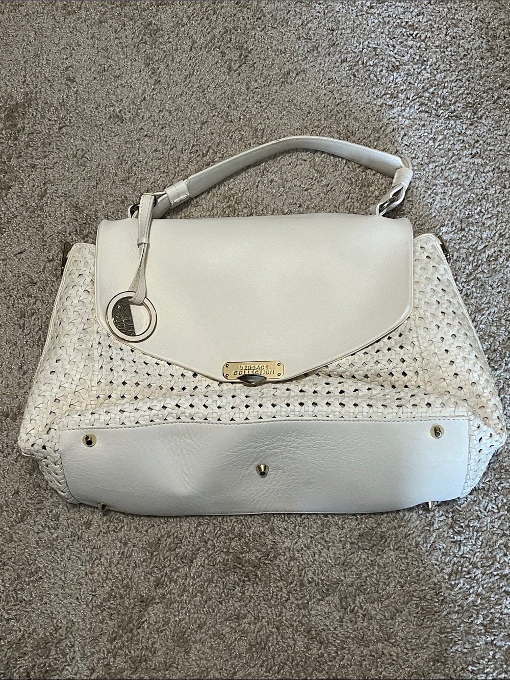 Versace Collection White Woven Leather Bag